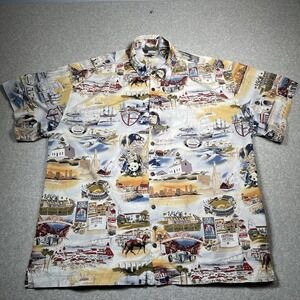 High Seas Trading Co San Diego Shirt XXL Button Up‎ USA Made Landmark Print AOP